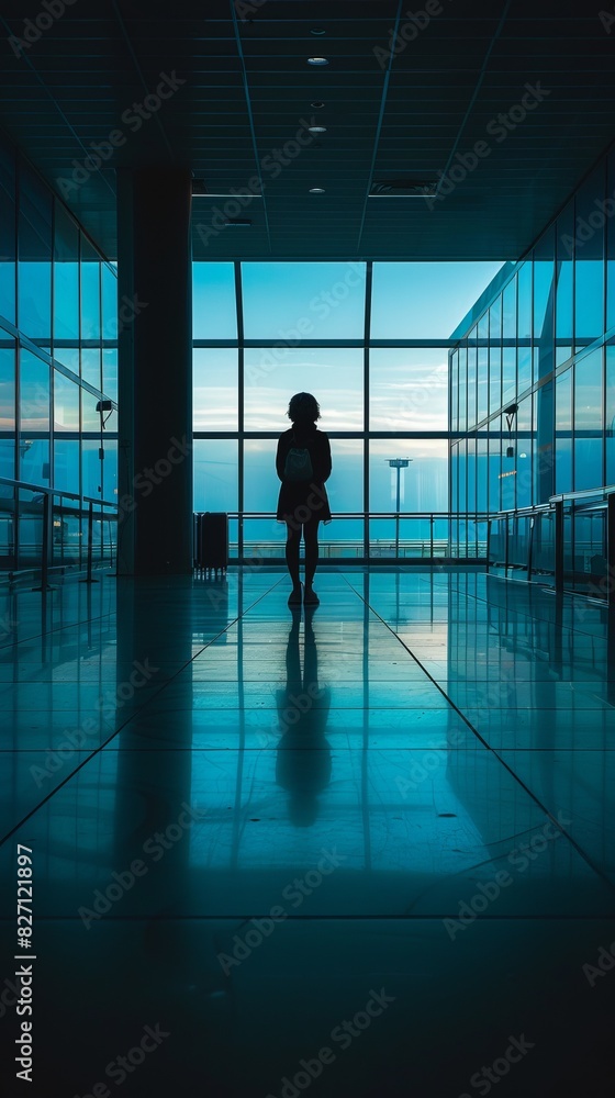 Silhouette of anonymous person waiting traveler at airport terminal Silhouette of anonymous person waiting traveler at airport terminal