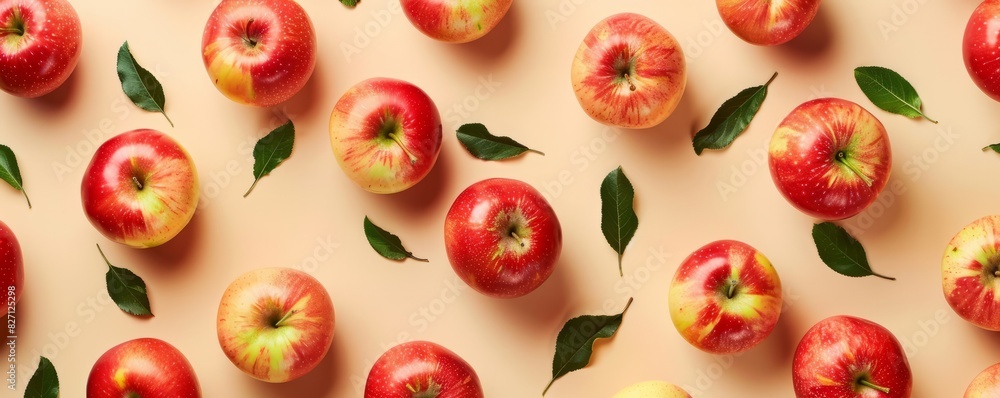 Creative pattern made of apple on beige background. Flat lay. Creative pattern made of apple on beige background. Flat lay.