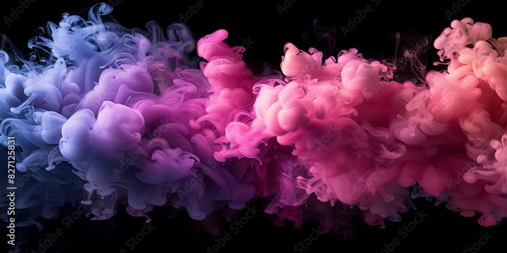 magenta and pink fluffy pastel ink smoke cloud against black background magenta and pink fluffy pastel ink smoke cloud against black background