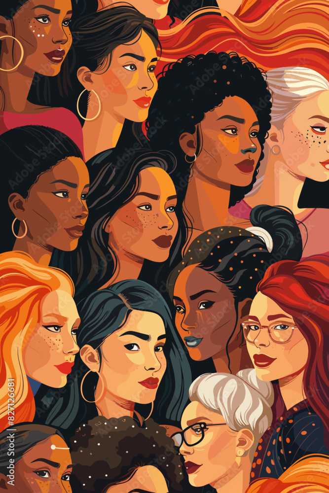 Strong and Brave Women of Different Ethnicities, Sisterhood and Female Friendship Poster for Women's Day