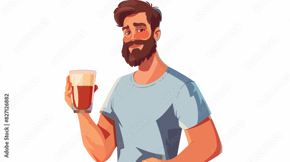 Handsome man with cold kvass on white background. Tra