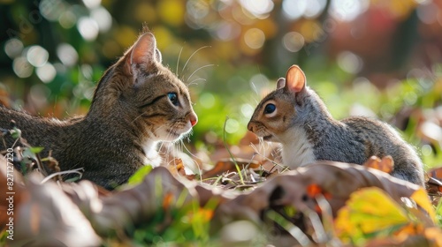 Cat and squirrel present in the garden