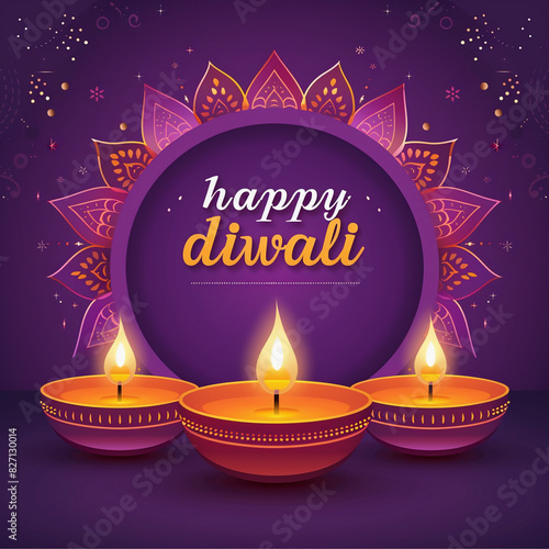 Radiant Diwali Greetings on a Royal Purple Backdrop