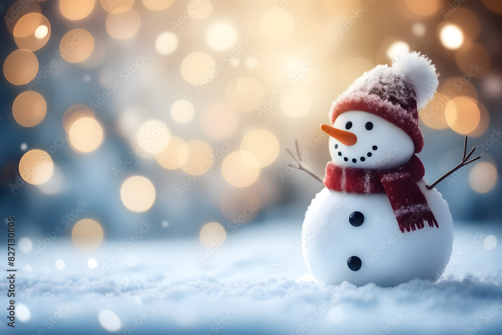 Cheerful snowman brightens winter scenery, spreading holiday joy with ample copy space for Christmas or seasonal greetings. Cheerful snowman brightens winter scenery, spreading holiday joy with ample copy space for Christmas or seasonal greetings.