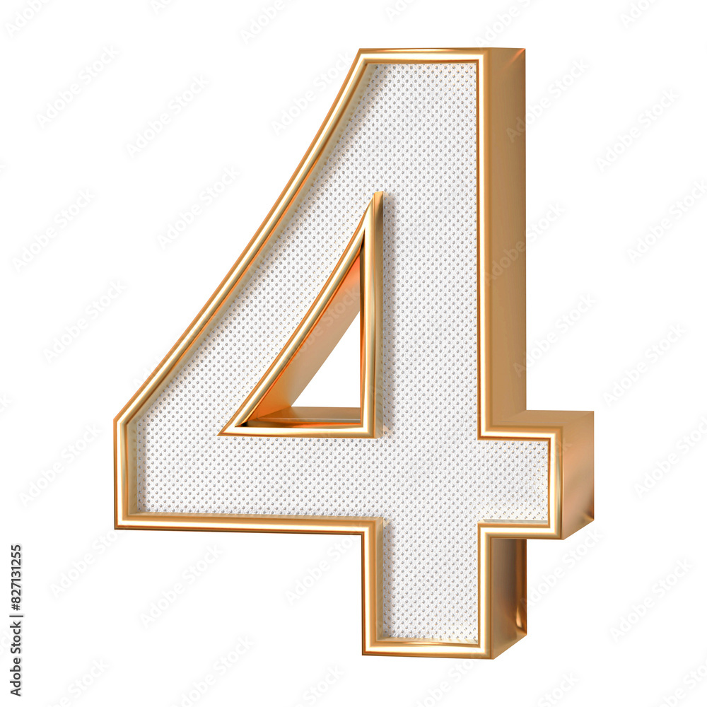Fototapeta premium Number 4 . 3D render white number with golden outline