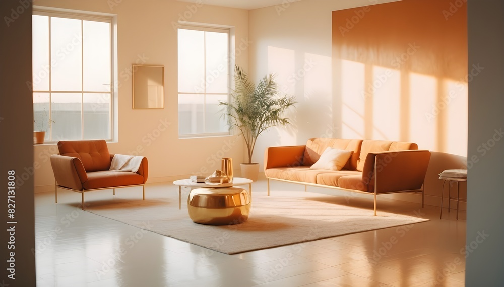 Fototapeta premium white and gold theme interior modern minimalism photo realism