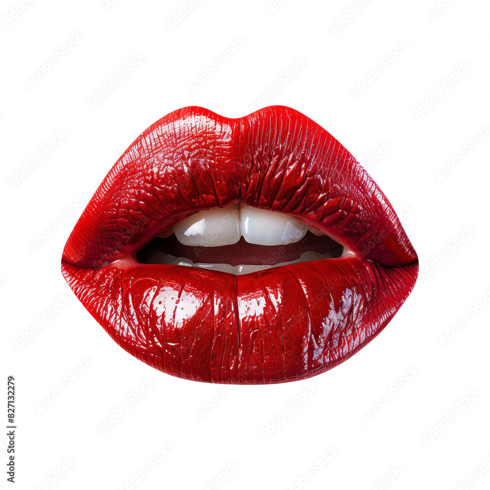 Close-Up of Glossy Red Lips with White Teeth Close-Up of Glossy Red Lips with White Teeth