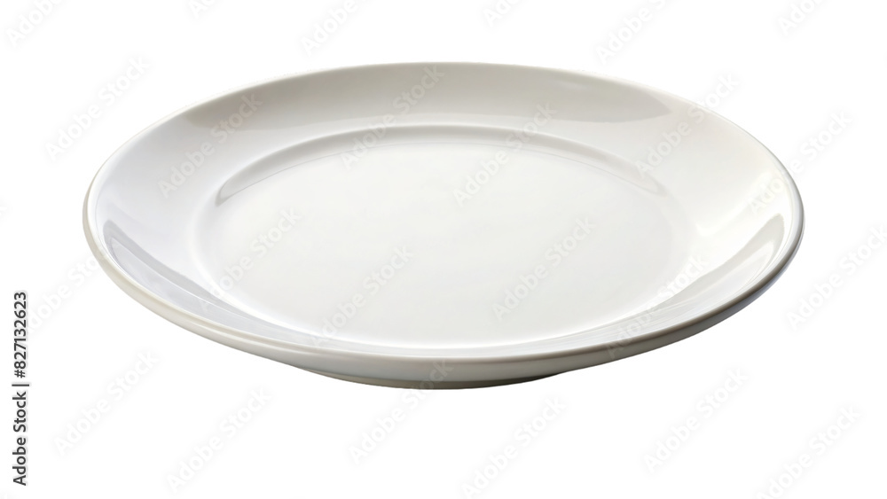 A clean white dinner plate sits empty and isolated on a white background A clean white dinner plate sits empty and isolated on a white background