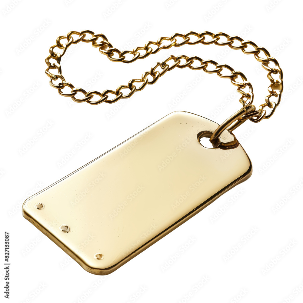 Fototapeta premium Gold-Plated Rectangular Dog Tag with Chain