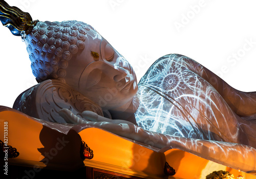 Nirvana white marble reclining Buddha, beautiful white background