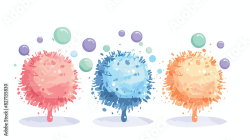 New shower puffs on white background. Personal hygien photo