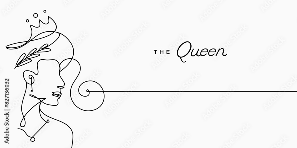 Queen Continuous line, drawing of Beautiful girl in the crown minimalist, princess Face Head vector illustration for t-shirt, slogan design print graphics style Queen Continuous line, drawing of Beautiful girl in the crown minimalist, princess Face Head vector illustration for t-shirt, slogan design print graphics style