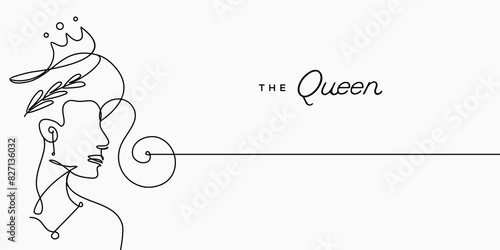 Queen Continuous line, drawing of Beautiful girl in the crown minimalist, princess Face Head vector illustration for t-shirt, slogan design print graphics style