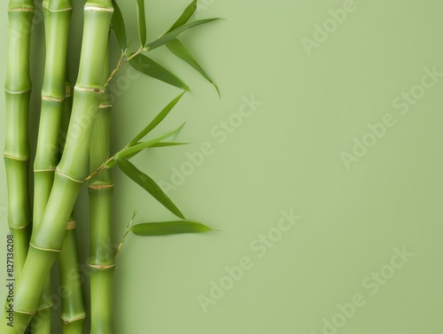 A close up of a green wall with some bamboo. Generative AI.