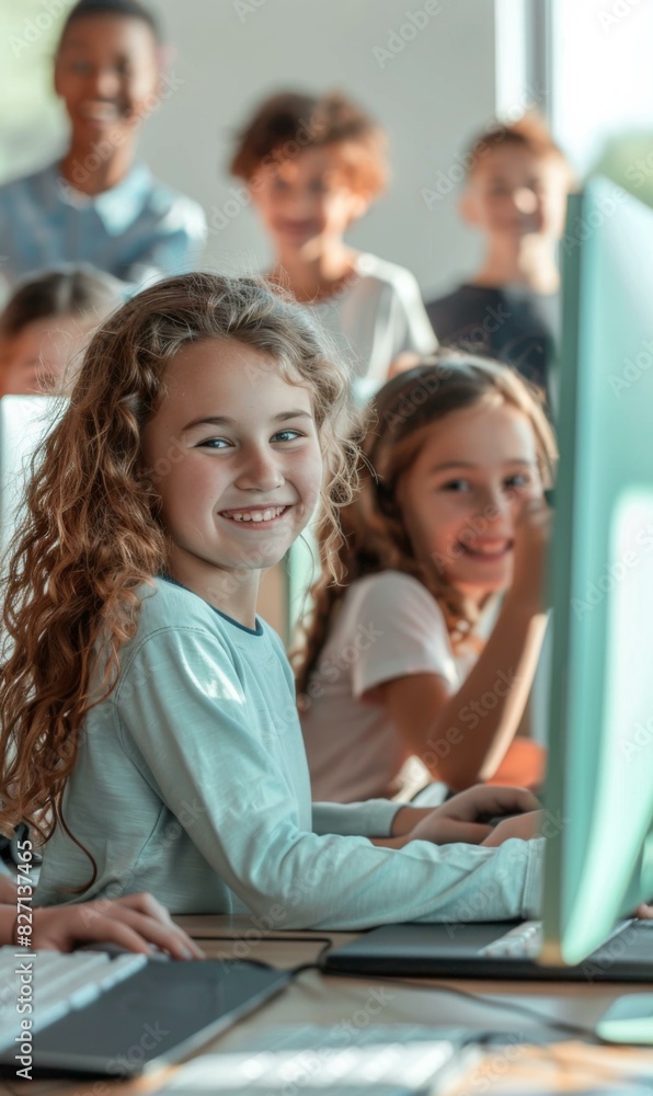 A group of a bunch of kids sitting at computers in front of them. AI. A group of a bunch of kids sitting at computers in front of them. AI.
