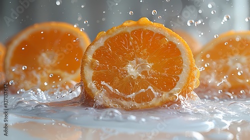 a bright tangerine juice splash on a clean white background