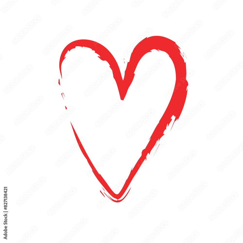 Red heart doodle icon. Isolated hand drawn love symbol with white background.	
