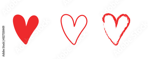 Red heart doodle icon. Isolated hand drawn love symbol with white background.	
 photo
