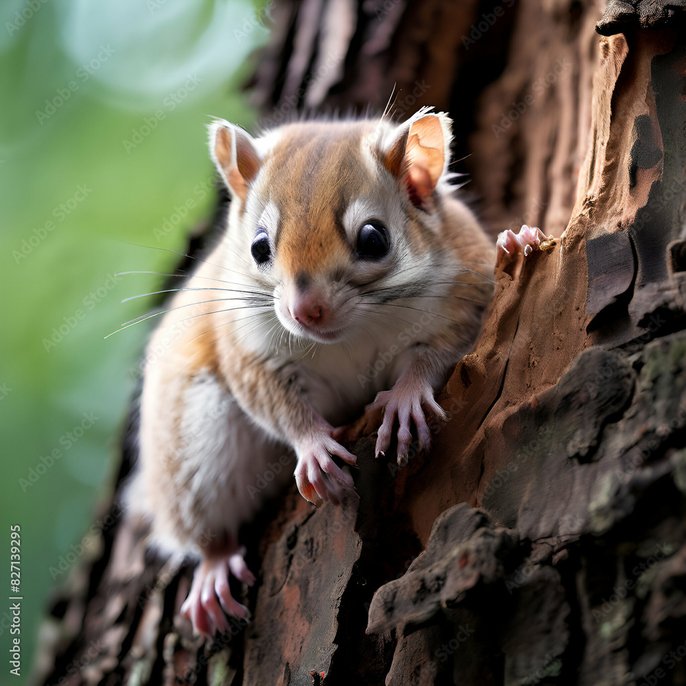 A Japanese flying squirrel rests on a tree trunk A Japanese flying squirrel rests on a tree trunk