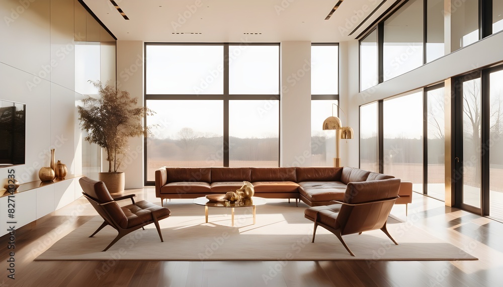 Fototapeta premium white and gold theme interior modern minimalism photo realism