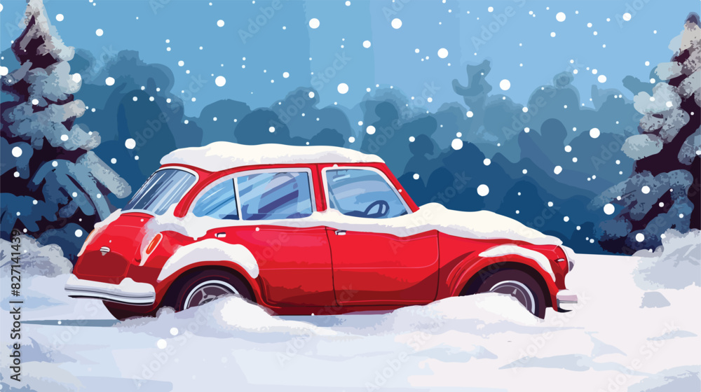 Red Car under the snow Cartoon vectors style vectors designs