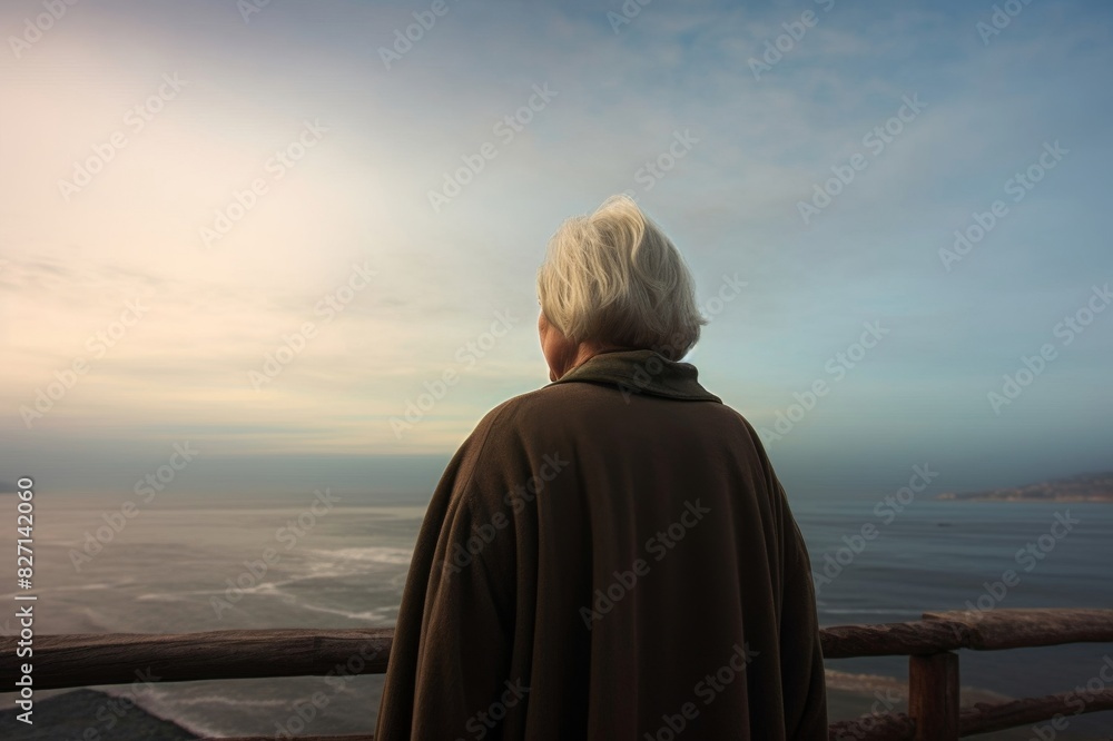 Old woman looking out at sea