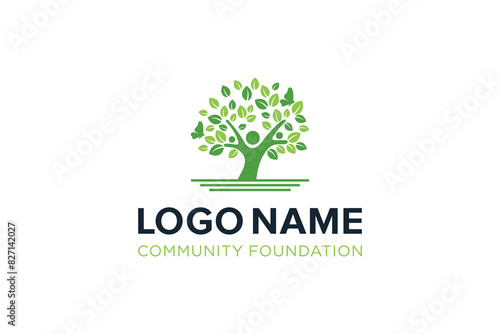 Logo Design Inspiration with Leaf and Butterfly Element Illustrations. Foundation Community, Tree Logo, people tree logo, Family Logo, Green Logo, Eco Logo. Vector Logo Template.