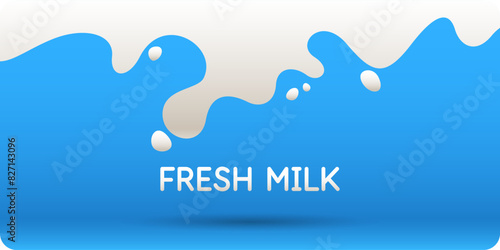 Modern poster fresh milk with splashes on a background. Vector illustration in flat minimalistic style