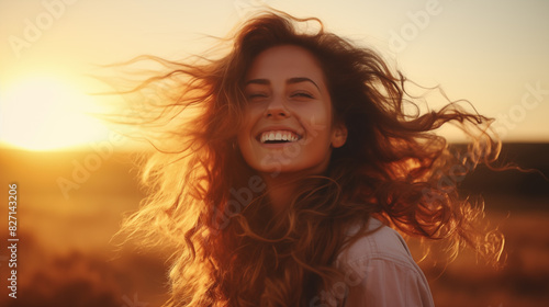 Portrait of calm happy smiling free woman with closed eyes © Pakhnyushchyy