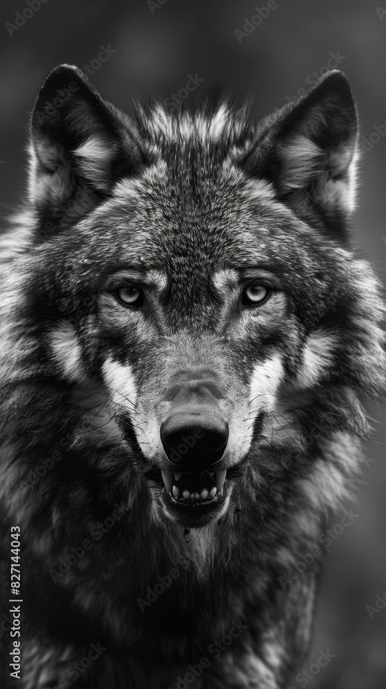 Greyscale Closeup of Angry Wolf with Intense Gaze, Nature Wildlife, Predatory Expression, High-Contrast Lighting, Fierce Look, Ethereal Art Photography, Symbol of Wild Strength and Instinct Greyscale Closeup of Angry Wolf with Intense Gaze, Nature Wildlife, Predatory Expression, High-Contrast Lighting, Fierce Look, Ethereal Art Photography, Symbol of Wild Strength and Instinct