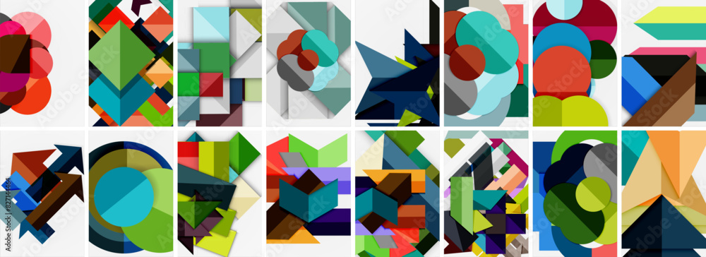 Trendy minimal colorful geometric shapes. Abstract background collection. Vector Illustration For Wallpaper, Banner, Background, Card, Book Illustration, landing page