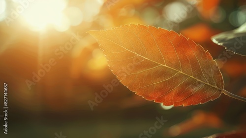  A tight shot of a tree leaf  sun rays filtering through  blurred background of overlapping leaves