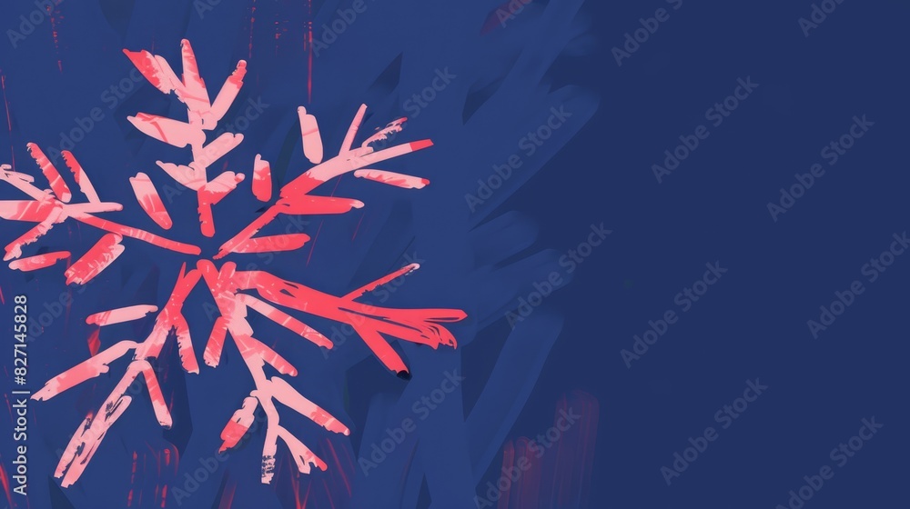 A snowflake against a blue backdrop, with a red snowflake on the left and right sides A snowflake against a blue backdrop, with a red snowflake on the left and right sides