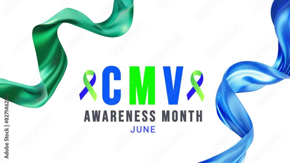 CMV awareness month. Blue and green color ribbon wave motion. CMV awareness month. Blue and green color ribbon wave motion.