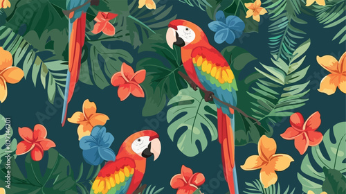 Seamless pattern with grass parrots Neophema tropical