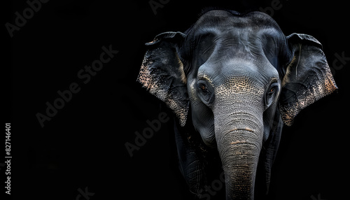 A close up of an elephant s face on black background