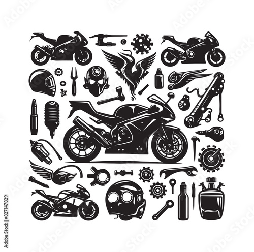 Set of motorcycle elements  illustration