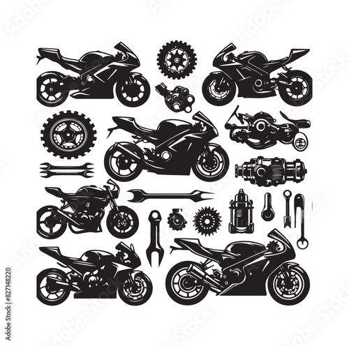Set of motorcycle elements  illustration © mchakraborty08