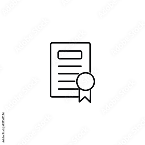 Certificate Line Icon. Diploma Achievement Success Graduation Cert Degree. Black White Sign Symbol Illustration Artwork Graphic Clipart EPS Vector