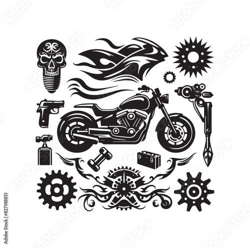Set of motorcycle elements  illustration