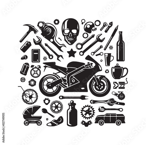 Set of motorcycle elements  illustration