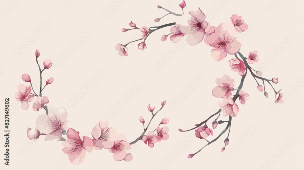 Simple branch with pink flower frame in beautiful style