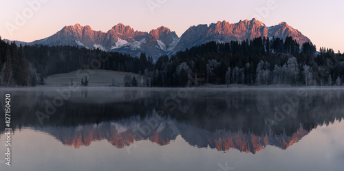 Sunrise at Lake Schwarzsee with Wilder Kaiser reflection photo