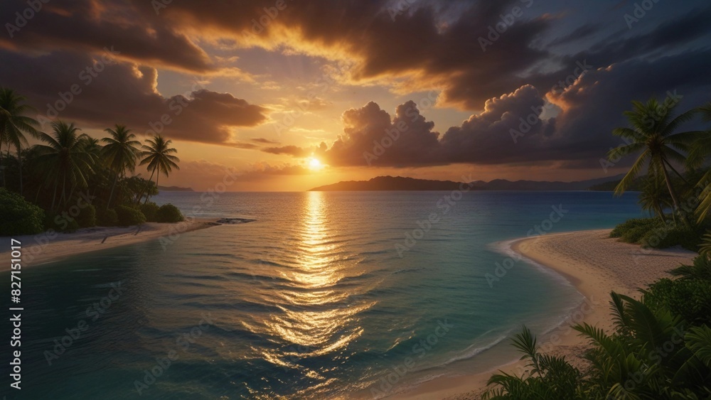 flat illustration of coconut tree with sunset flat illustration of coconut tree with sunset