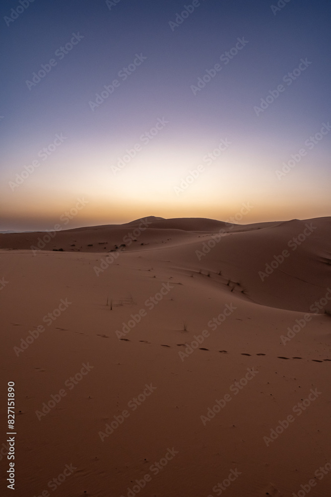 The Sahara Desert at twilight in North Africa. The Sahara Desert at twilight in North Africa.