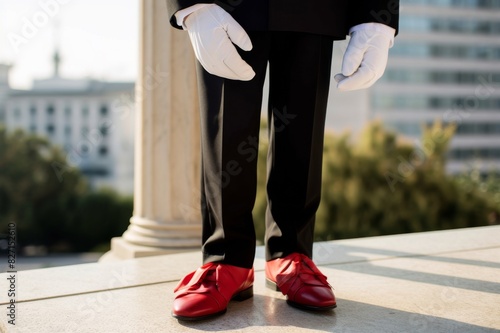 close up of shoes of greek presidential guardsman photo