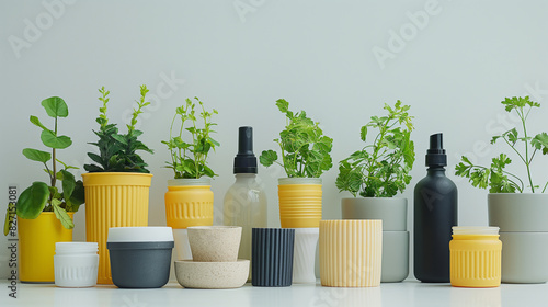 Create a variety of consumer products made from bioplastics. It shows its integration into everyday objects and its positive impact on the environment. photo