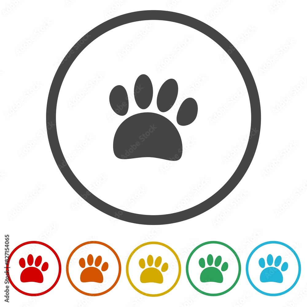 Paw print icon. Set icons in color circle buttons Paw print icon. Set icons in color circle buttons