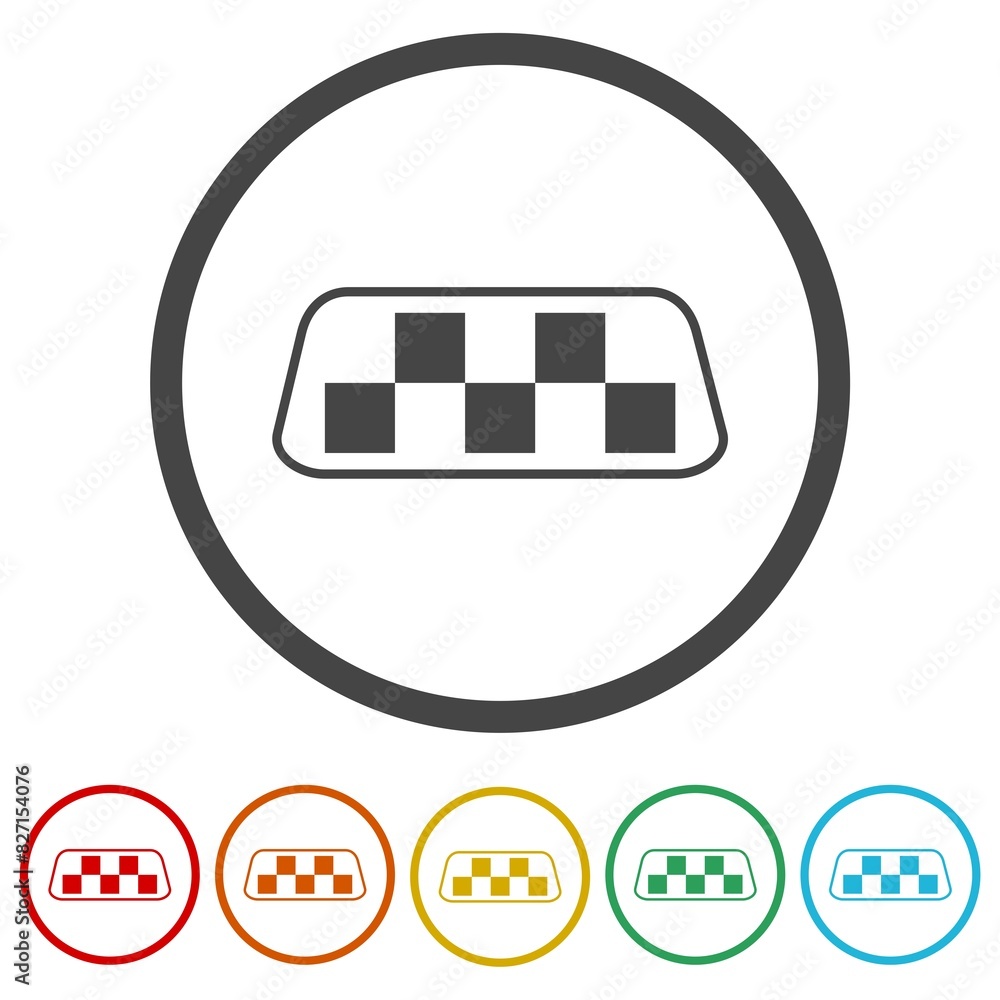 Taxi flat roof sign. Set icons in color circle buttons Taxi flat roof sign. Set icons in color circle buttons