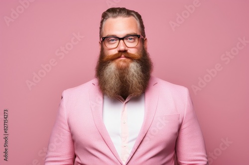 large bearded man on pink background photo